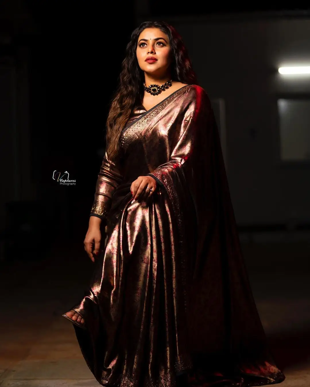 Malayalam Girl Shamna Kasim In Beautiful Jewellery Maroon Saree